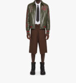 Givenchy Olive Green Crest Bomber Embroidered Leather Jacket