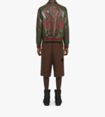Givenchy Olive Green Crest Bomber Embroidered Leather Jacket