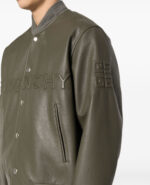 Givenchy Olive Green Embossed Logo Leather Jacket