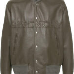 Givenchy Olive Green Embossed Logo Leather Jacket