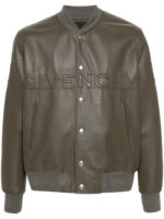 Givenchy Olive Green Embossed Logo Leather Jacket