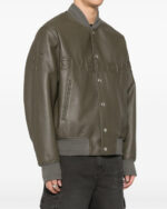 Givenchy Olive Green Embossed Logo Leather Jacket