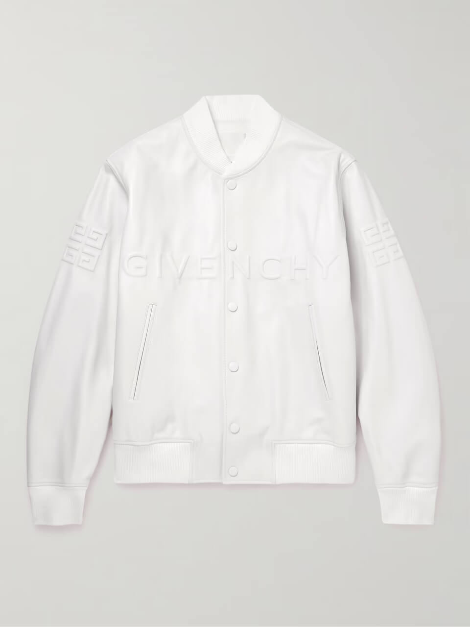 Givenchy White Embossed Logo Leather Jacket (2) Givenchy White Embossed Logo Leather Jacket