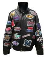 NFL Super Bowl Collage Black Jeff Hamilton Leather Jacket