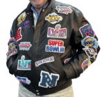 NFL Super Bowl Collage Black Jeff Hamilton Leather Jacket