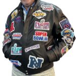 NFL Super Bowl Collage Black Jeff Hamilton Leather Jacket