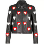 Maje Heart Black White Leather Jacket