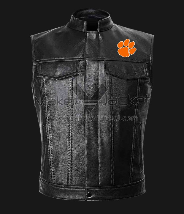 NCAA-Team-Clemson-Tigers-Black-Leather-Vest-1 NCAA-Team-Clemson-Tigers-Black-Leather-Vest
