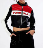 Formula 1 Pole Position Cropped Racing Leather Jacket