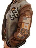 NFR Rodeo Las Vegas 2024 Grey Brown Varsity Bomber Jacket