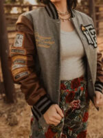 NFR Rodeo Las Vegas 2024 Grey Brown Varsity Bomber Jacket