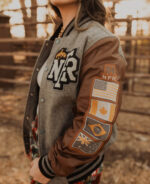 NFR Rodeo Las Vegas 2024 Grey Brown Varsity Bomber Jacket