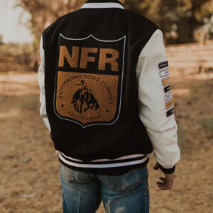 NFR Rodeo Quincy Black White Letterman Varsity Jacket