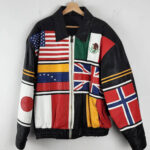 Vintage Multi Countries Flag Leather Jacket