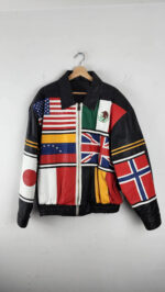 Vintage Multi Countries Flag Leather Jacket
