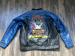 Vtg-Looney-Tunes-Taz-Black-And-Blue-Leather-Jacket