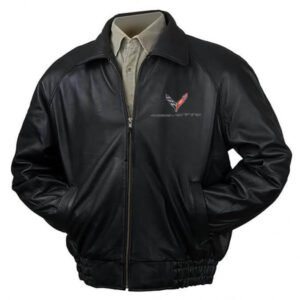 Corvette C8 Black Leather Jacket Front