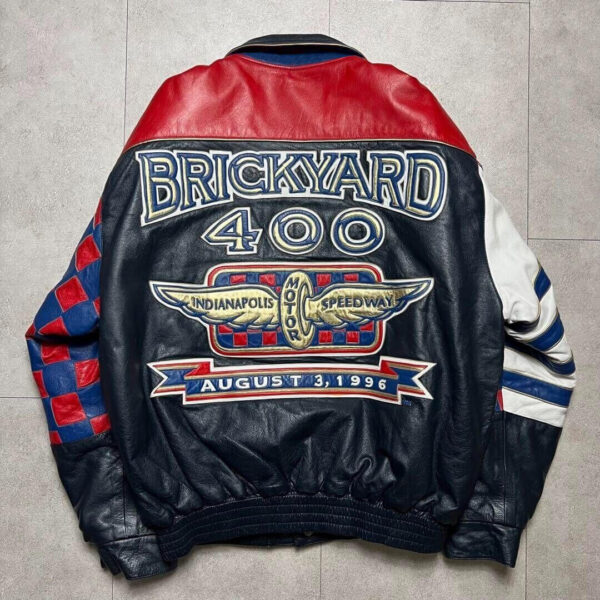 Vtg-Jeff-Hamilton-Brickyard-400-Multicolor-Leather-Jacket