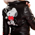 Black Snoopy Heart Biker Racing Leather Jacket