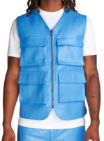 Men's-5-Flap-Pockets-Light-Blue-Leather-Vest