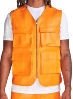 Men's-5-Flap-Pockets-Orange-Leather-Vest