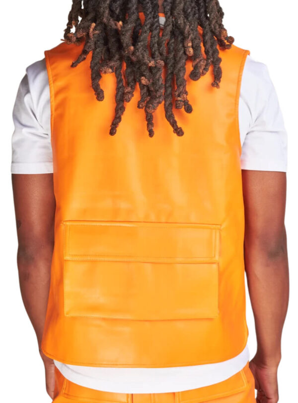 Men's-5-Flap-Pockets-Orange-Leather-Vest