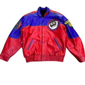 Tasmanian Devil Cartoon Color Block Leather Jacket