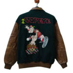 Vintage Green Brown Popeye Varsity Jacket