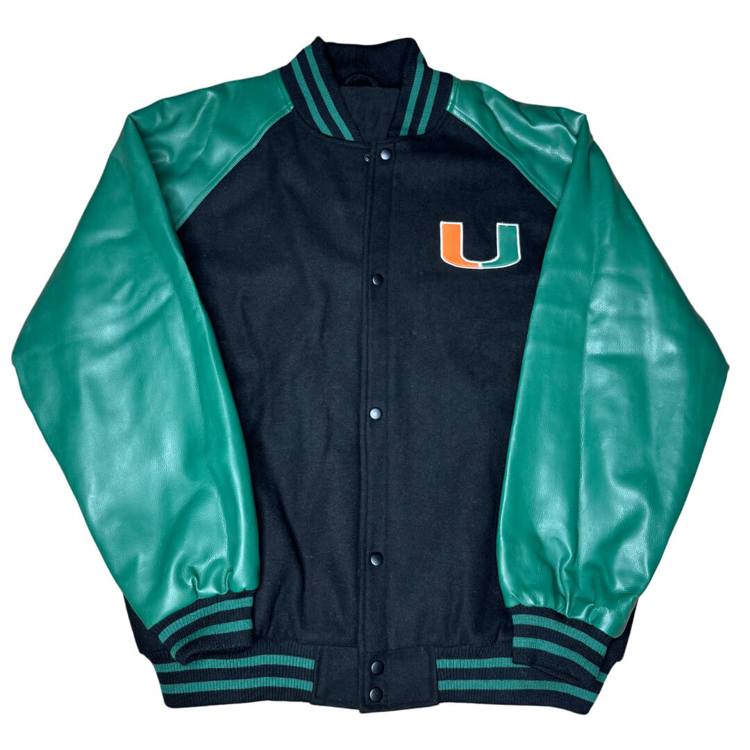 Vintage-NCAA-Miami-Hurricanes-Black-Green-Varsity-Jacket-1 Vintage-NCAA-Miami-Hurricanes-Black-Green-Varsity-Jacket