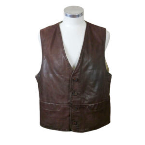 Vintage-V-Neck-Collar-Distressed-Brown-Leather-Vest