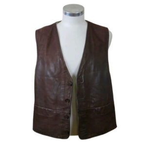 Vintage-V-Neck-Collar-Distressed-Brown-Leather-Vest