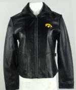 Women's-NCAA-Iowa-Hawkeyes-Full-Zip-Black-Leather-Jacket