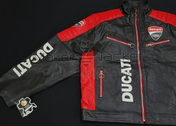 Right Sleeve view of Ducati Block Leather Jacket And Logo With Spell