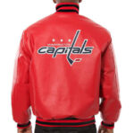 Back View of Washinton Capitals Leather jacket Applique Work eye Grahpic