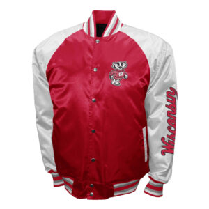 Red-Gray-NCAA-Wisconsin-Badgers-Full-Snap-Satin-Jacket