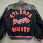Back View Of Atlanta Braves jacket Applique spell with embroidered logo