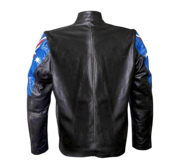 Back View of Australian Flag Jacket featuring Zipper cuffs.