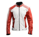 Front Of View Canada Flag Leather Jacket Featuring Zipper Closure