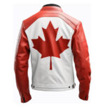 Back View Of Canada Flag Leather Jacket Featuring Canada Flag Eye Graphic