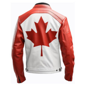 Back View Of Canada Flag Leather Jacket Featuring Canada Flag Eye Graphic