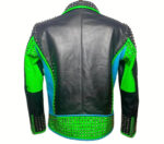 Back View Of Studded Leather Jacket Silver Work all over the jacket