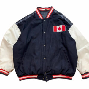 Front View Of Canada Flag Varsity Jacket Featuring in Canada Flag Logo on Chest