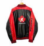 Back View of Canada Ice Hockey Leather Jacket eye Graphic Logo