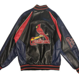 Back View Of St. Louis Cardinals Jacket Embroidery Logos.