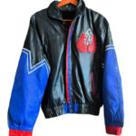 front view of ringside boxing leather jacket snap closure, snap cuffs.