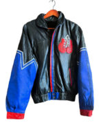 front view of ringside boxing leather jacket snap closure, snap cuffs.