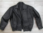Disney Mickey Mouse leather jacket with shirt-style collar, YKK zipper closure, side waist pockets, and elastic waistband