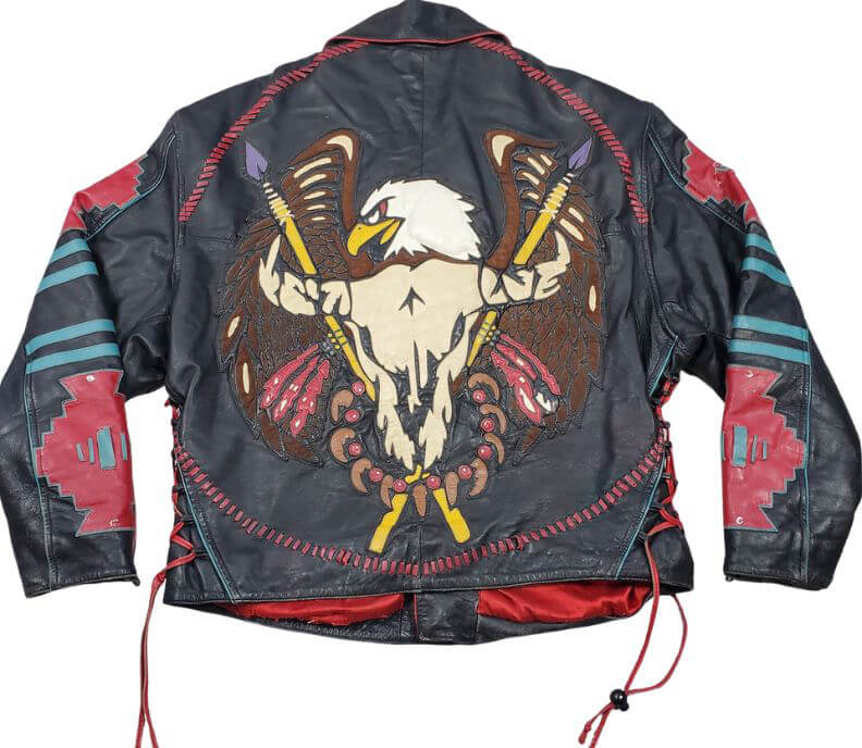 Vintage-Eagle-Ira-Hoss-Biker-Style-Black-Leather-Jacket-1 Vintage Eagle Ira Hoss biker style black leather jacket front view with notch lapel collar, YKK zipper closure, zipper cuffs, and waist zipper pockets