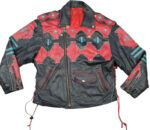 Vintage Eagle Ira Hoss biker style black leather jacket back view featuring bold eagle applique design and lace-up detailing on both sides
