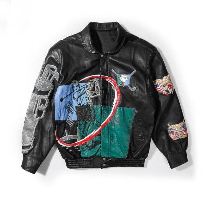 Vintage-Golf-Full-Leather-Limited-Edition-Jeff-Hamilton-Jacket-1 “Front view of Vintage Golf Full Leather Limited Edition Jeff Hamilton Jacket in black with shirt collar, YKK zipper, and waist pockets”